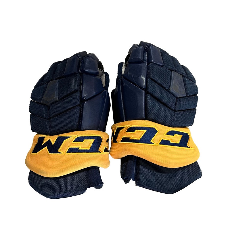 CCM HG42 – Used Pro Stock Hockey Gloves (Navy/Yellow)
