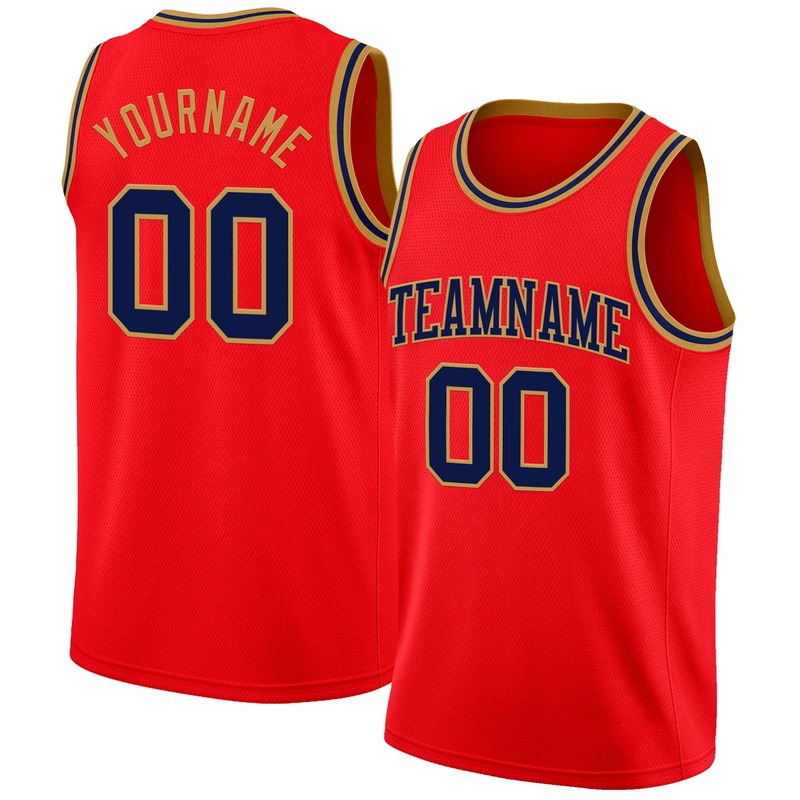 Custom Fire Red Navy-Old Gold Authentic Basketball Jersey