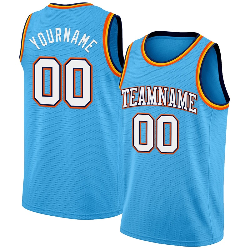 Custom Sky Blue White Navy-Orange Authentic Basketball Jersey