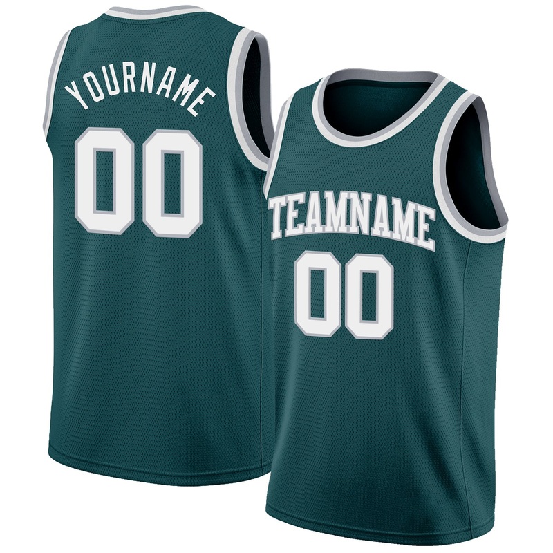 Custom Midnight Green White-Gray Authentic Basketball Jersey