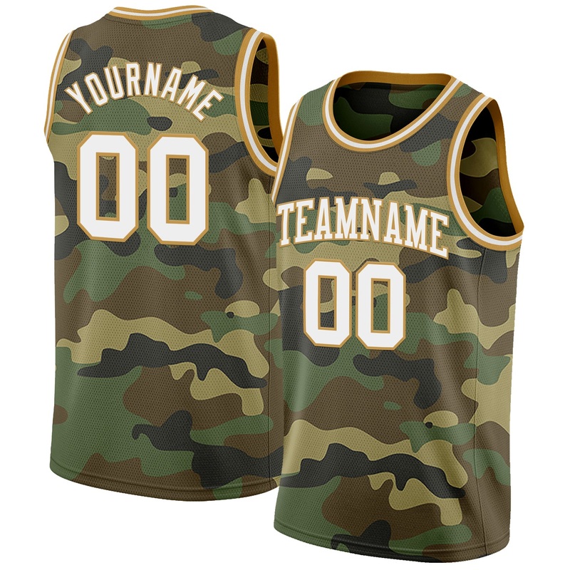 Custom Camo White-Old Gold Authentic Salute To Service Basketball Jersey