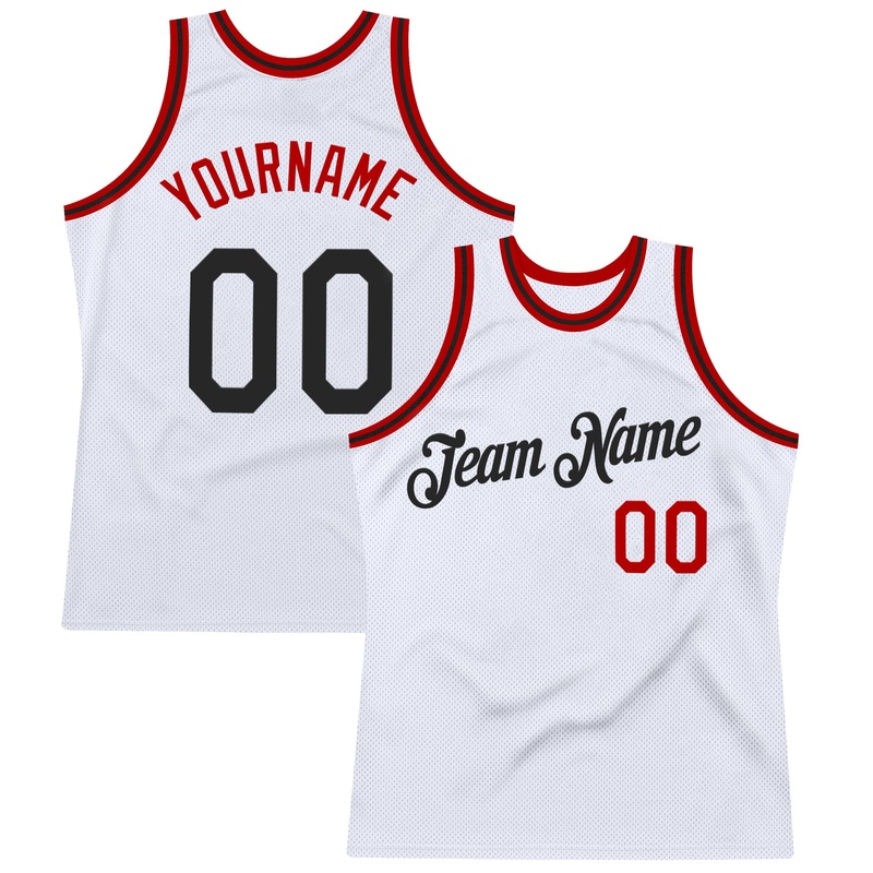 Custom White Black-Red Authentic Throwback Basketball Jersey
