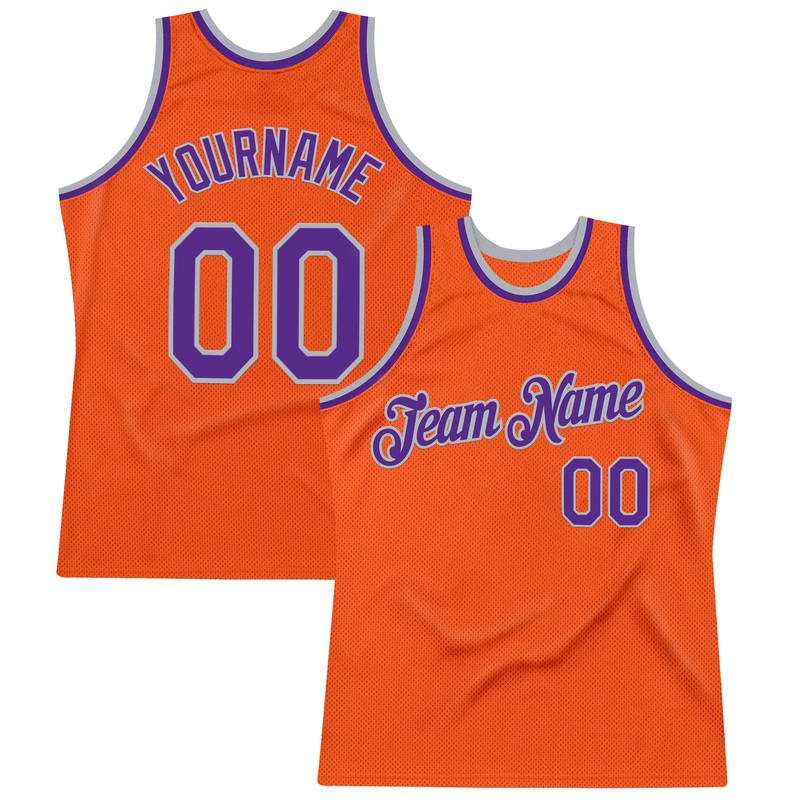 Custom Orange Purple-Gray Authentic Throwback Basketball Jersey