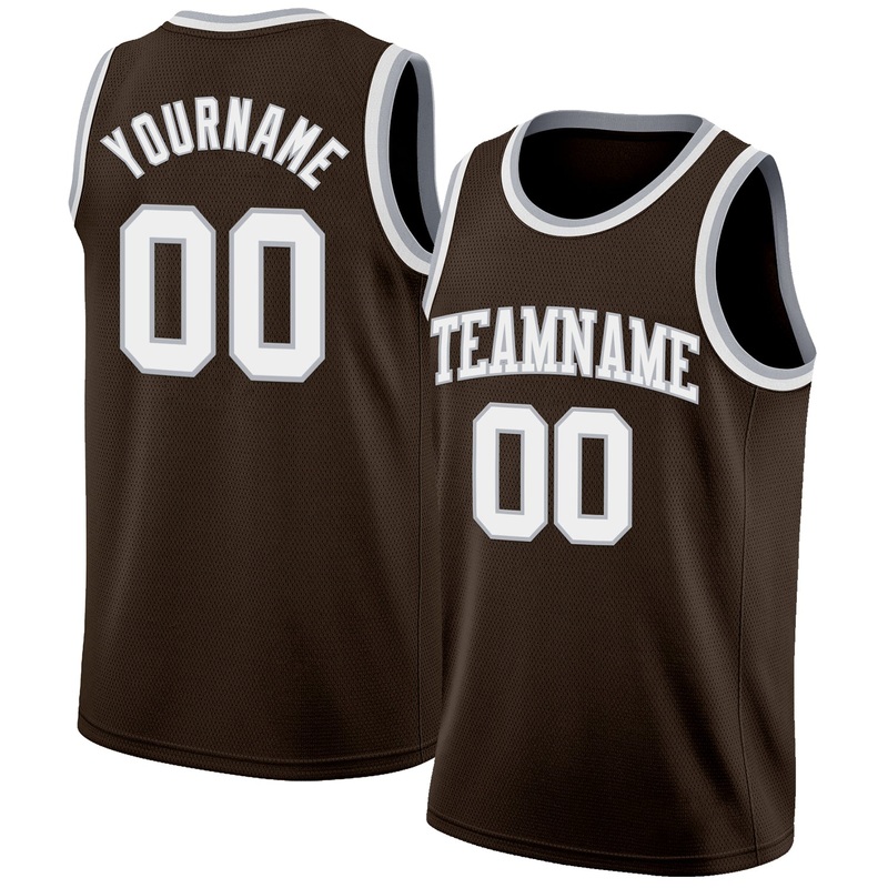 Custom Brown White-Gray Authentic Basketball Jersey