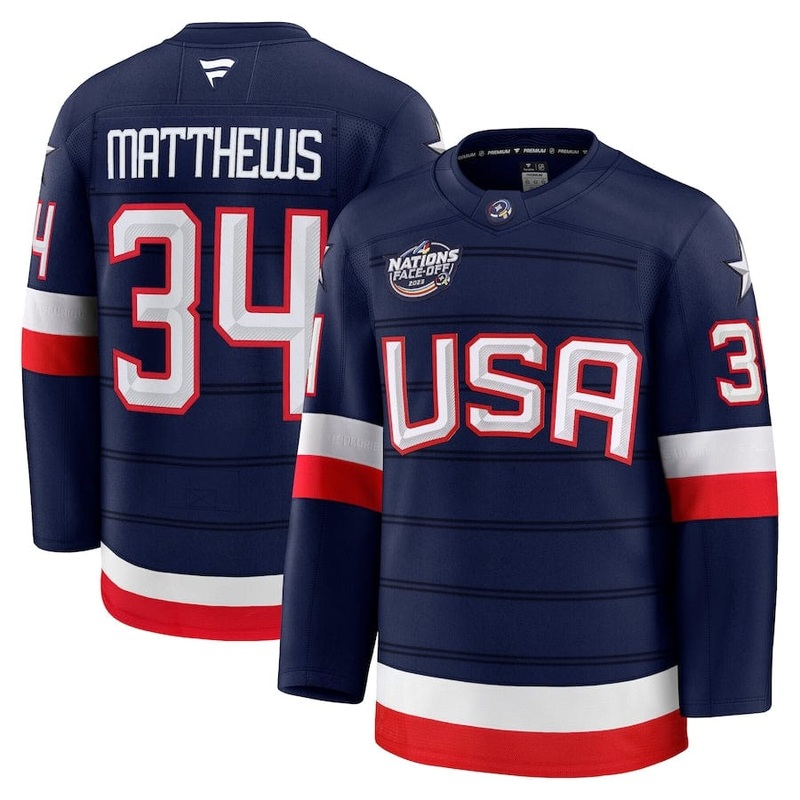 Men’s USA Auston Matthews Fanatics Navy 2025 4 Nations Face-Off Premium Player Jersey