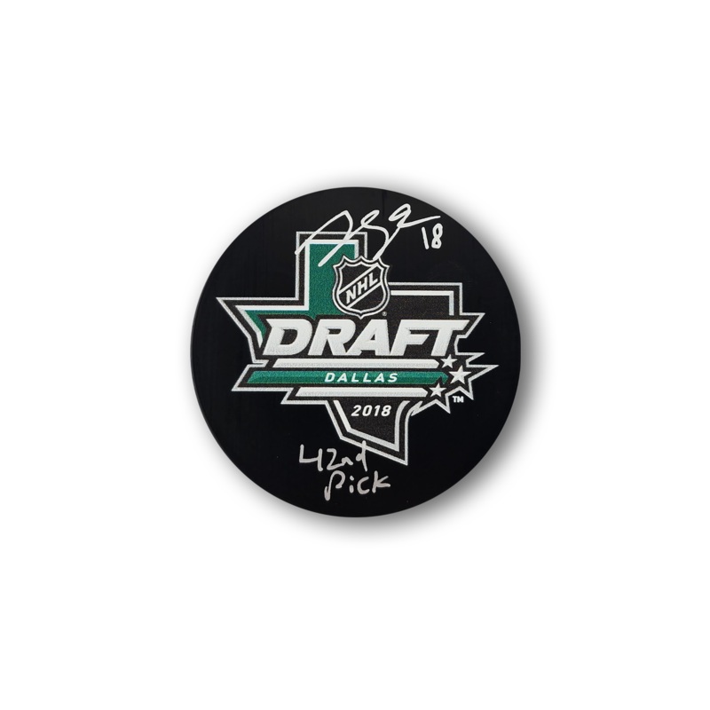 Jack Drury Autographed 2018 NHL Draft Hockey Puck Inscribed 42nd Pick