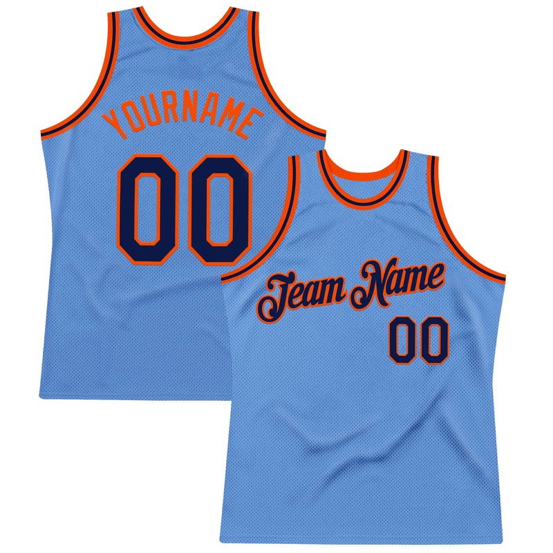 Custom Light Blue Navy-Orange Authentic Throwback Basketball Jersey