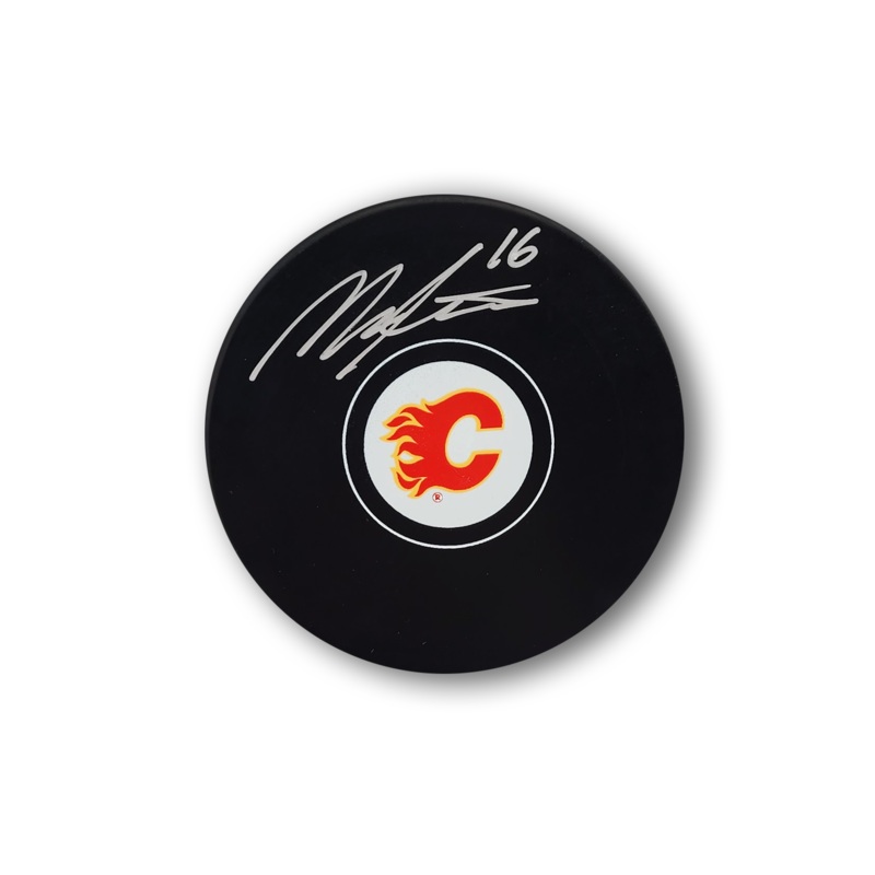 Morgan Frost Autographed Calgary Flames Hockey Puck
