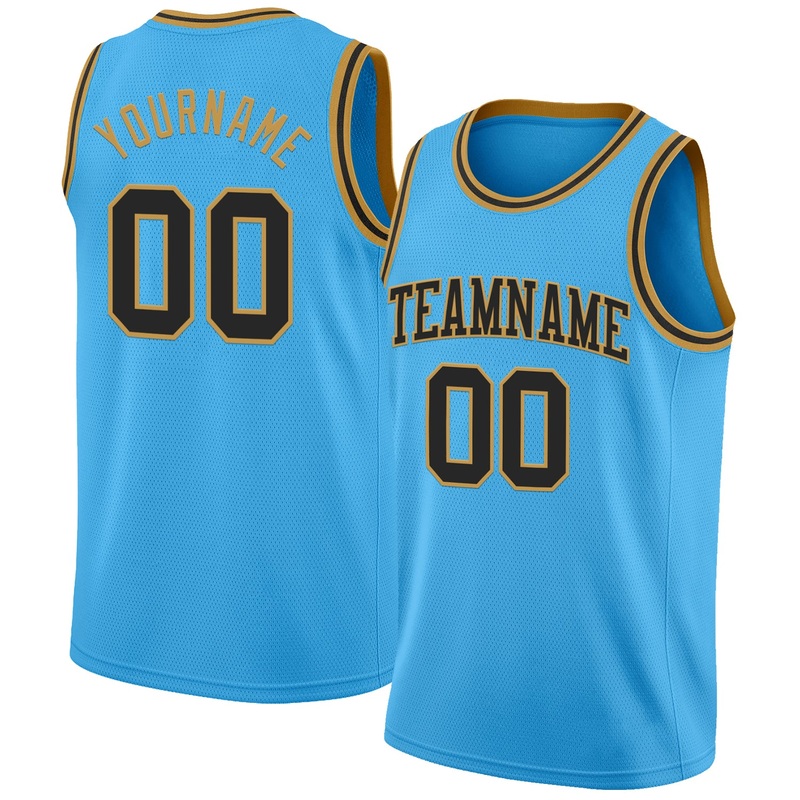 Custom Sky Blue Black-Old Gold Authentic Basketball Jersey