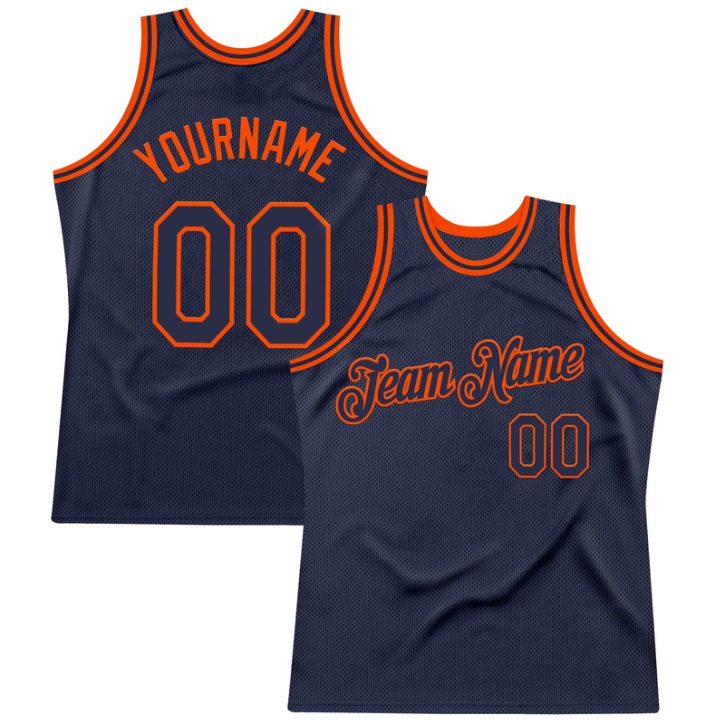 Custom Navy Orange Authentic Throwback Basketball Jersey