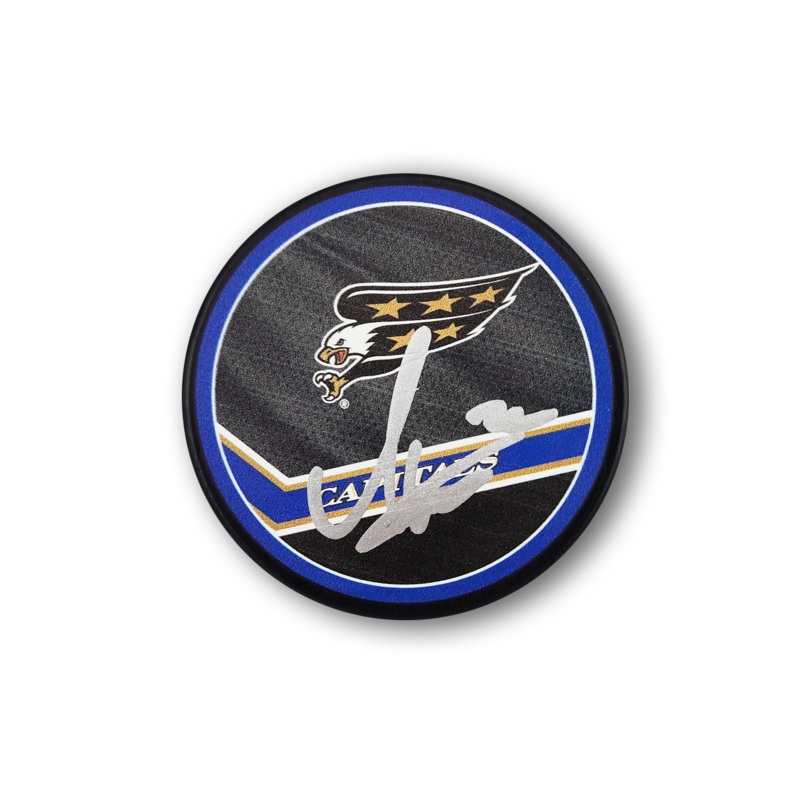 Brandon Duhaime Autographed Washington Capitals Reverse Retro Hockey Puck