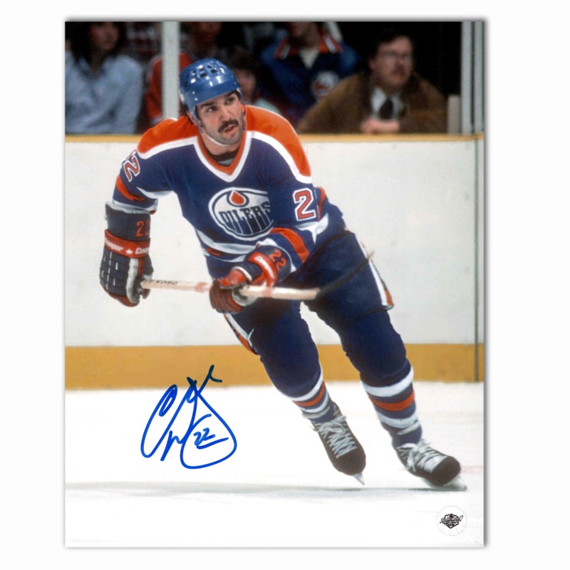 Charlie Huddy Autographed Edmonton Oilers Home 8×10 Photo (Stick in Hand)