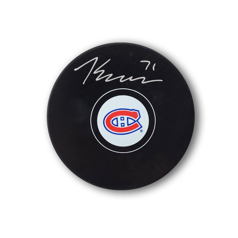 Jake Evans Autographed Montreal Canadiens Hockey Puck