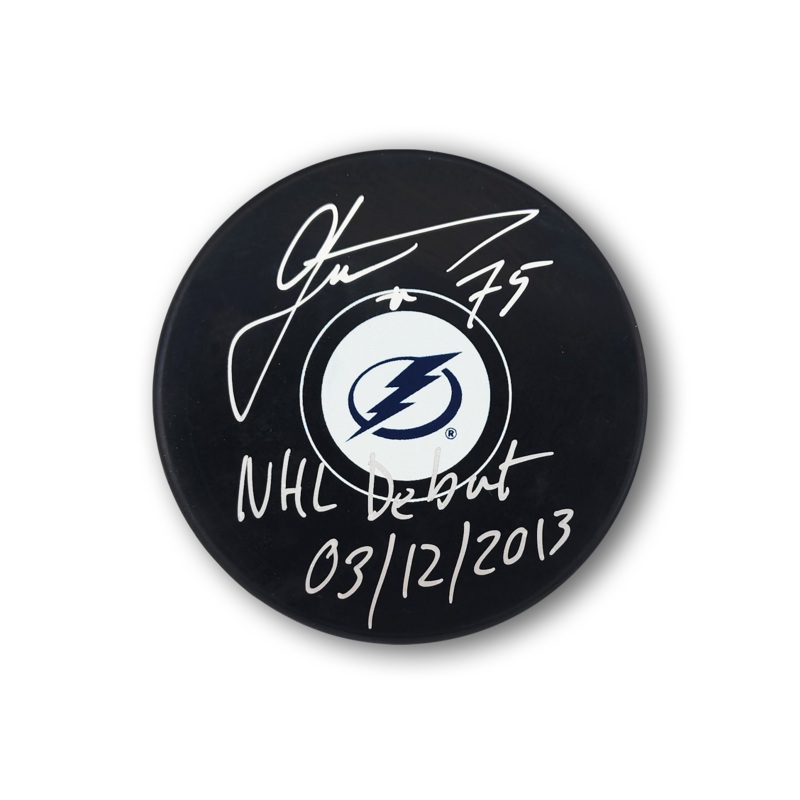 Radko Gudas Autographed Tampa Bay Lightning Hockey Puck Inscribed Debut