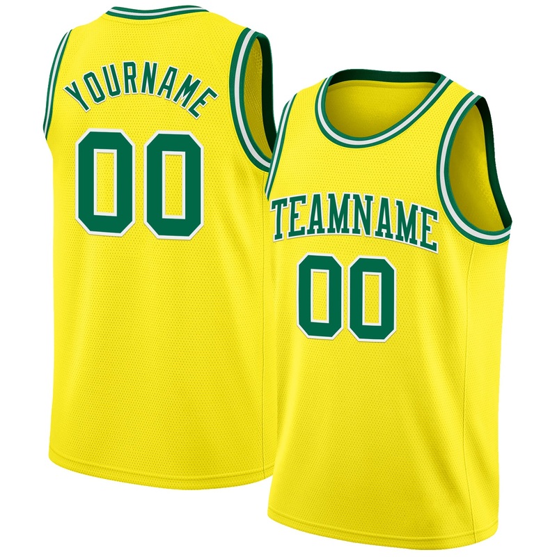 Custom Light Yellow Kelly Green-White Authentic Basketball Jersey