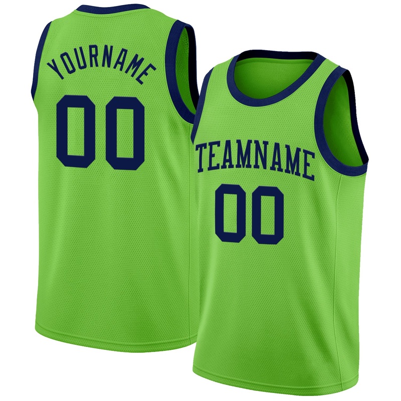 Custom Neon Green Navy Authentic Basketball Jersey