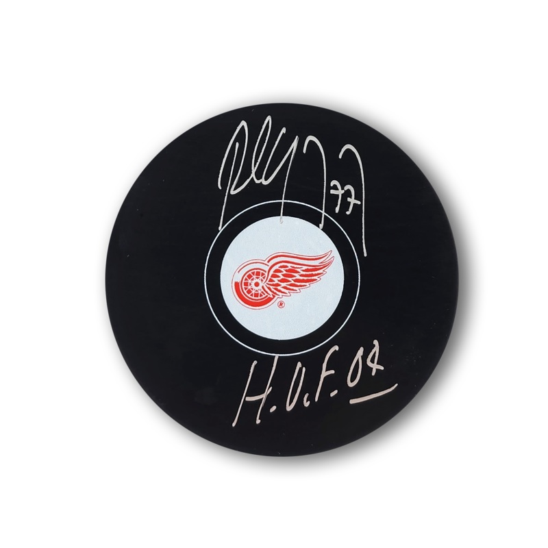 Paul Coffey Autographed Detroit Red Wings Hockey Puck Inscribed HOF