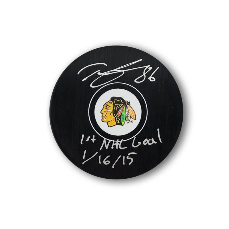 Teuvo Teravainen Autographed Chicago Black Hawks Hockey Puck Inscribed 1st Goal
