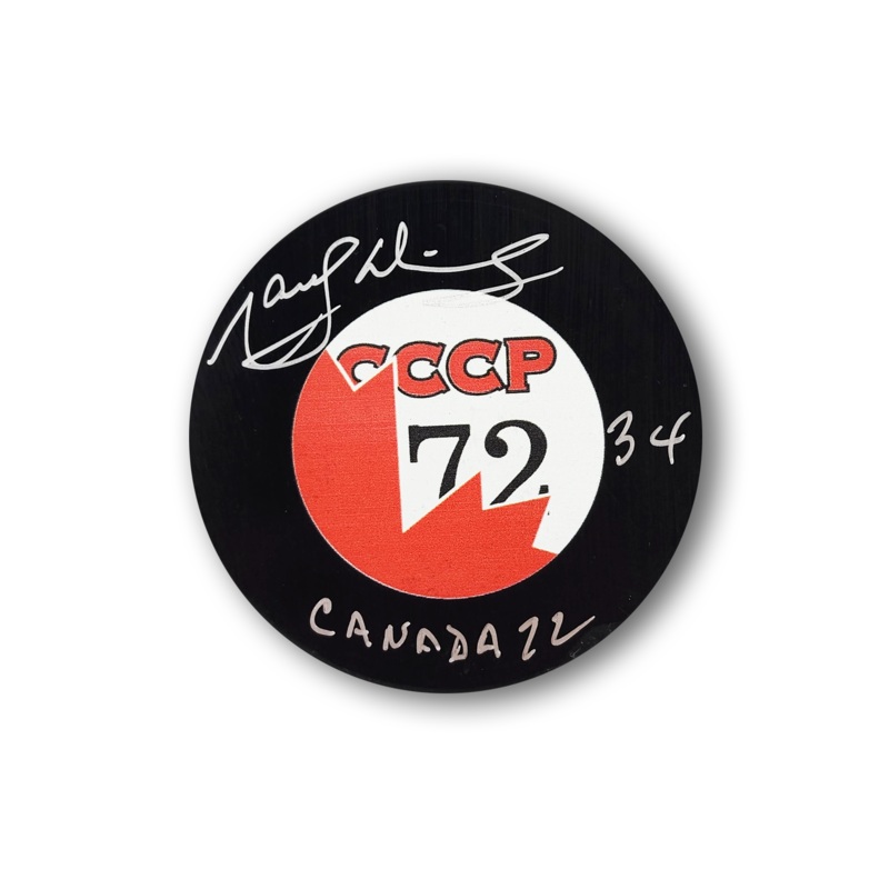 Marcel Dionne Autographed CCCP Hockey Puck Inscribed Canada 72