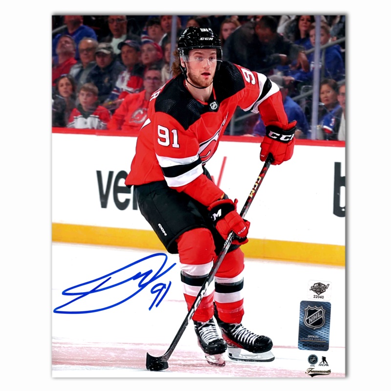 Dawson Mercer Autographed New Jersey Devils Home 8×10 Photo