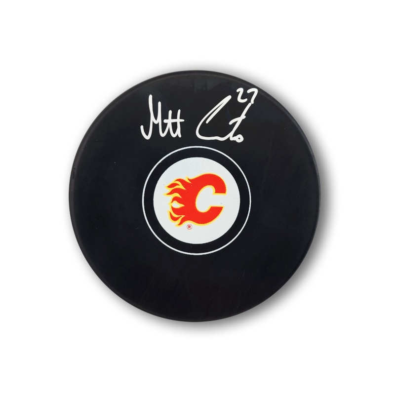 Matt Coronato Autographed Calgary Flames Hockey Puck