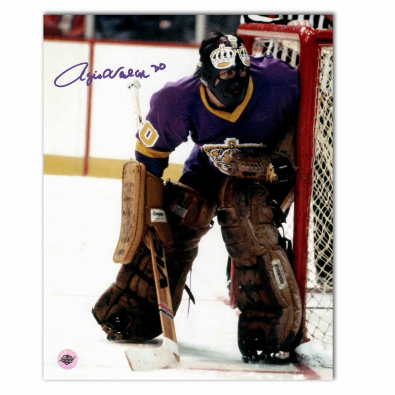 Rogie Vachon Autographed Los Angeles Kings Home 8×10 Photo (Against Post)