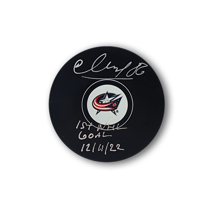 Kirill Marchenko Autographed Columbus Blue Jackets Hockey Puck Inscribed 1st Goal