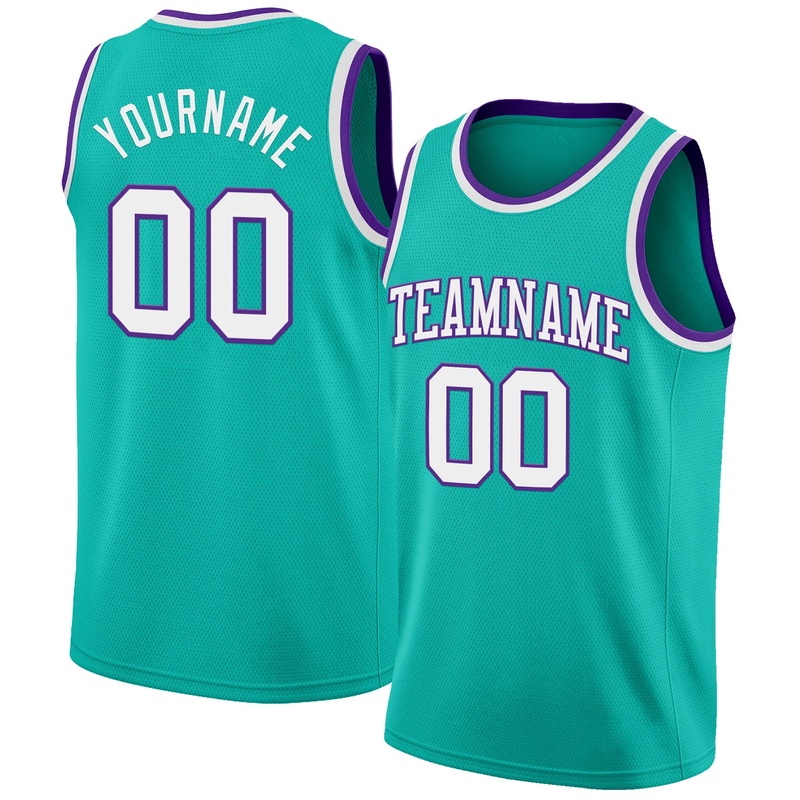 Custom Aqua White-Purple Authentic Basketball Jersey
