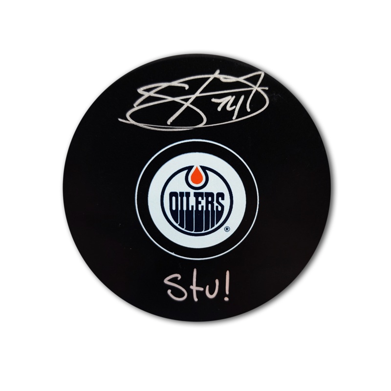 Stuart Skinner Edmonton Oilers Autographed Hockey Puck Inscribed STU!