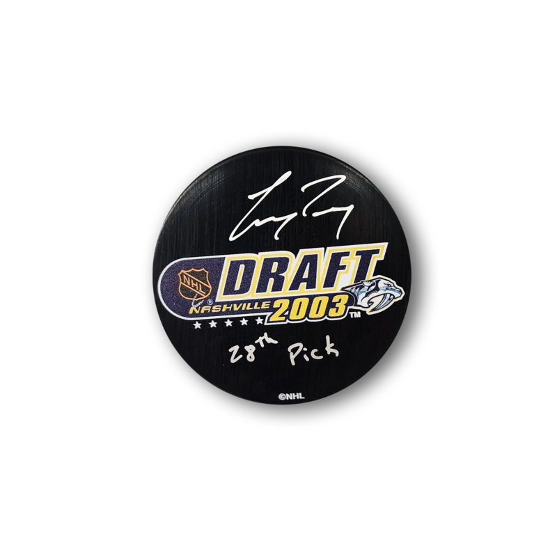 Corey Perry Autographed 2003 NHL Draft Hockey Puck Inscribed 28th Pick