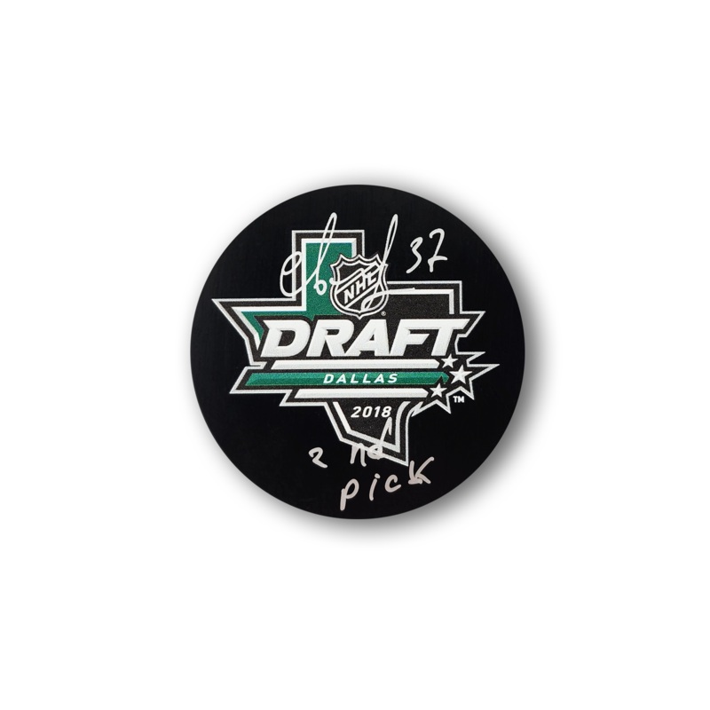 Andrei Svechnikov Autographed 2018 NHL Draft Hockey Puck Inscribed 2nd Pick