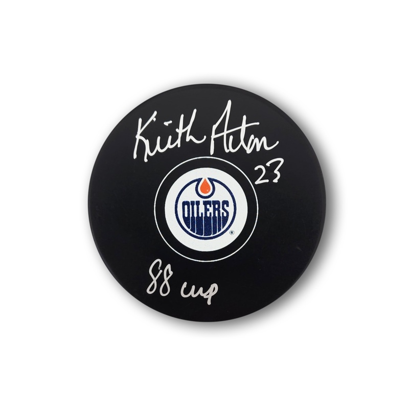 Keith Acton Autographed Edmonton Oilers Hockey Puck Inscribed 88 Cup