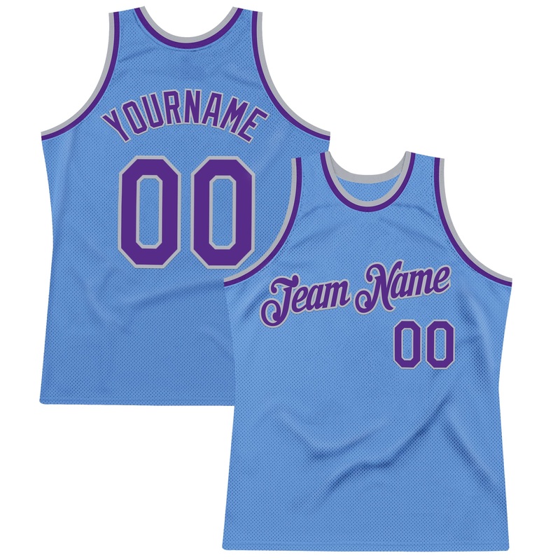 Custom Light Blue Purple-Gray Authentic Throwback Basketball Jersey