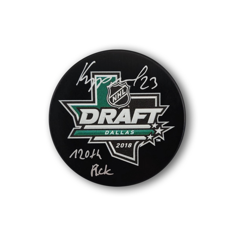Philipp Kurashev Autographed 2018 NHL Draft Hockey Puck Inscribed 120th Pick