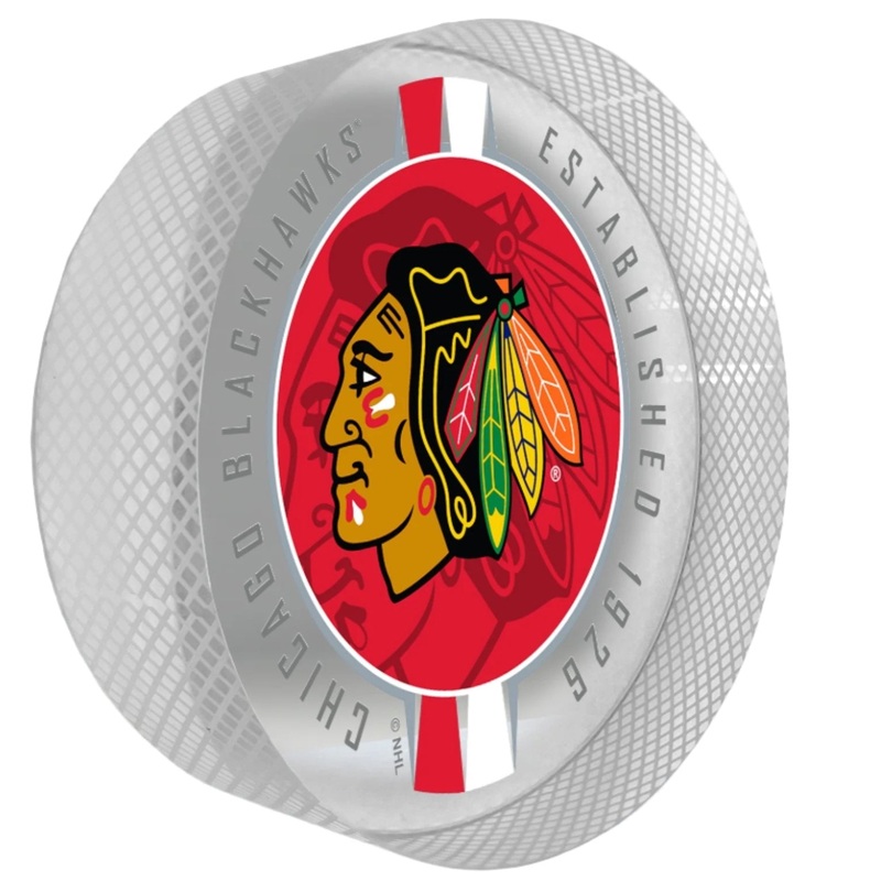 Chicago Blackhawks Puck | Crystal Ribbon