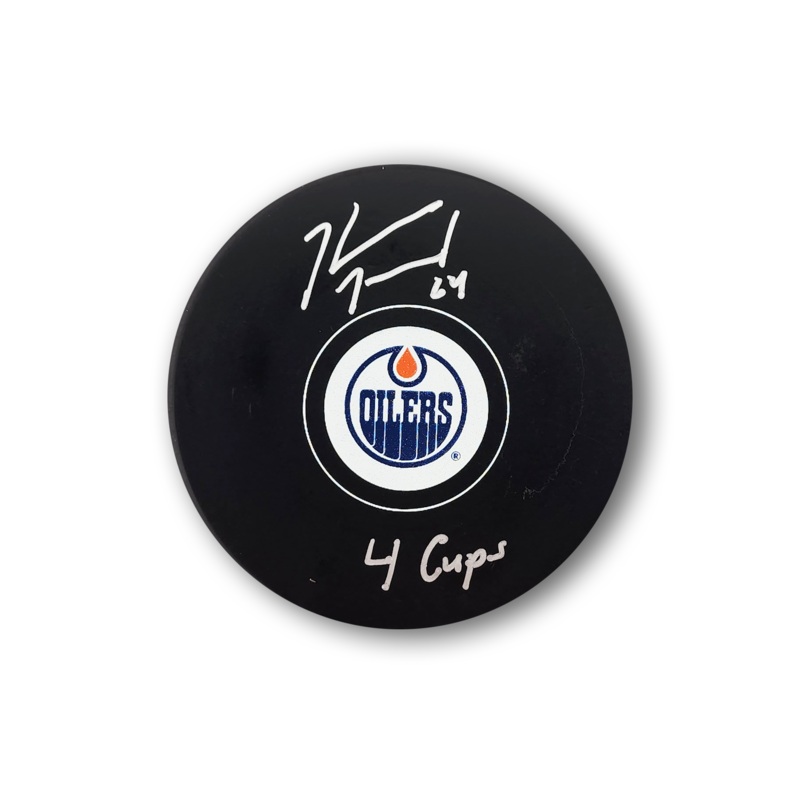 Kevin Mcclelland Autographed Edmonton Oilers Hockey Puck Inscribed 4 Cups