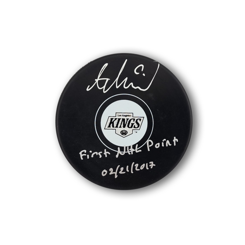 Adrian Kempe Autographed Los Angeles Kings Hockey Puck Inscribed 1st Point