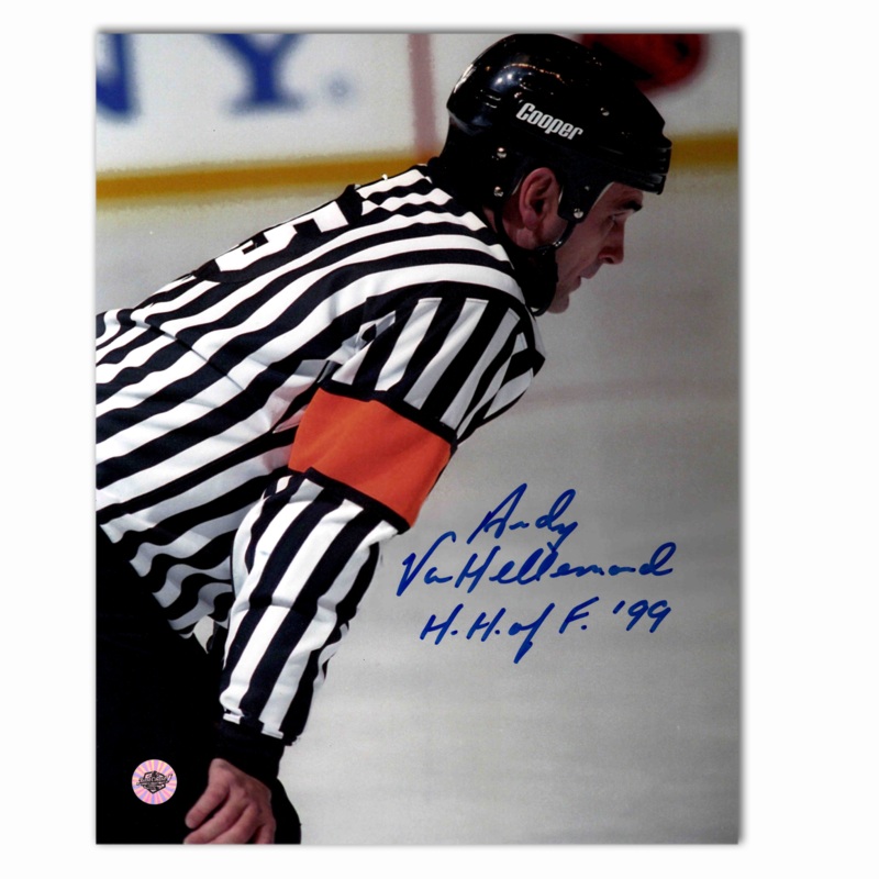 Andy Van Hellemond Autographed NHL Official Referee 8×10 Photo (Close Up)