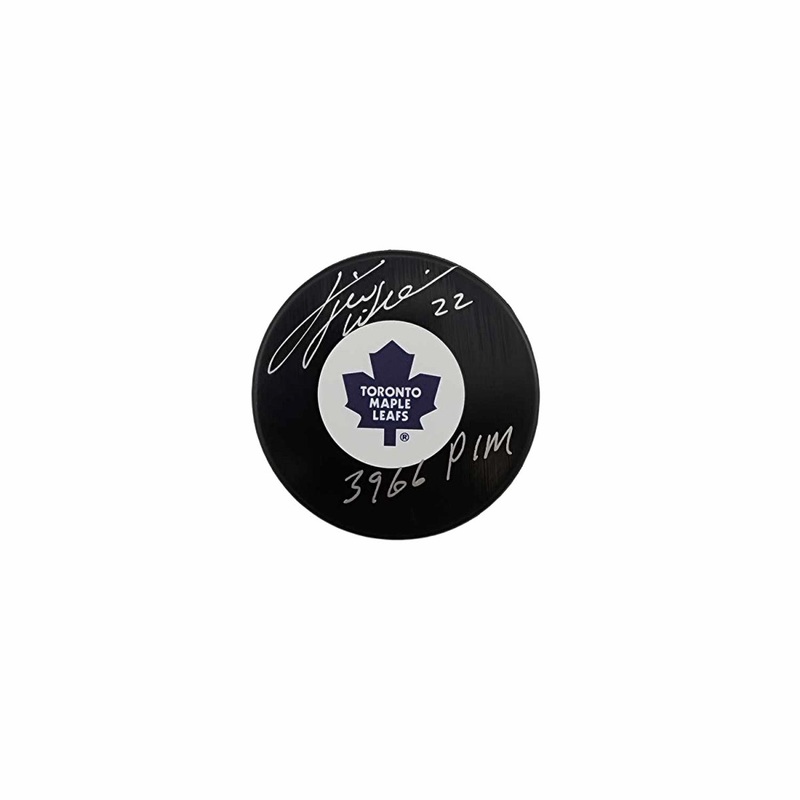 Tiger Williams Autographed Toronto Maple Leafs Hockey Puck Inscribed PIM